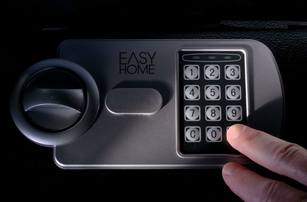 black and silver safe control panel keypad